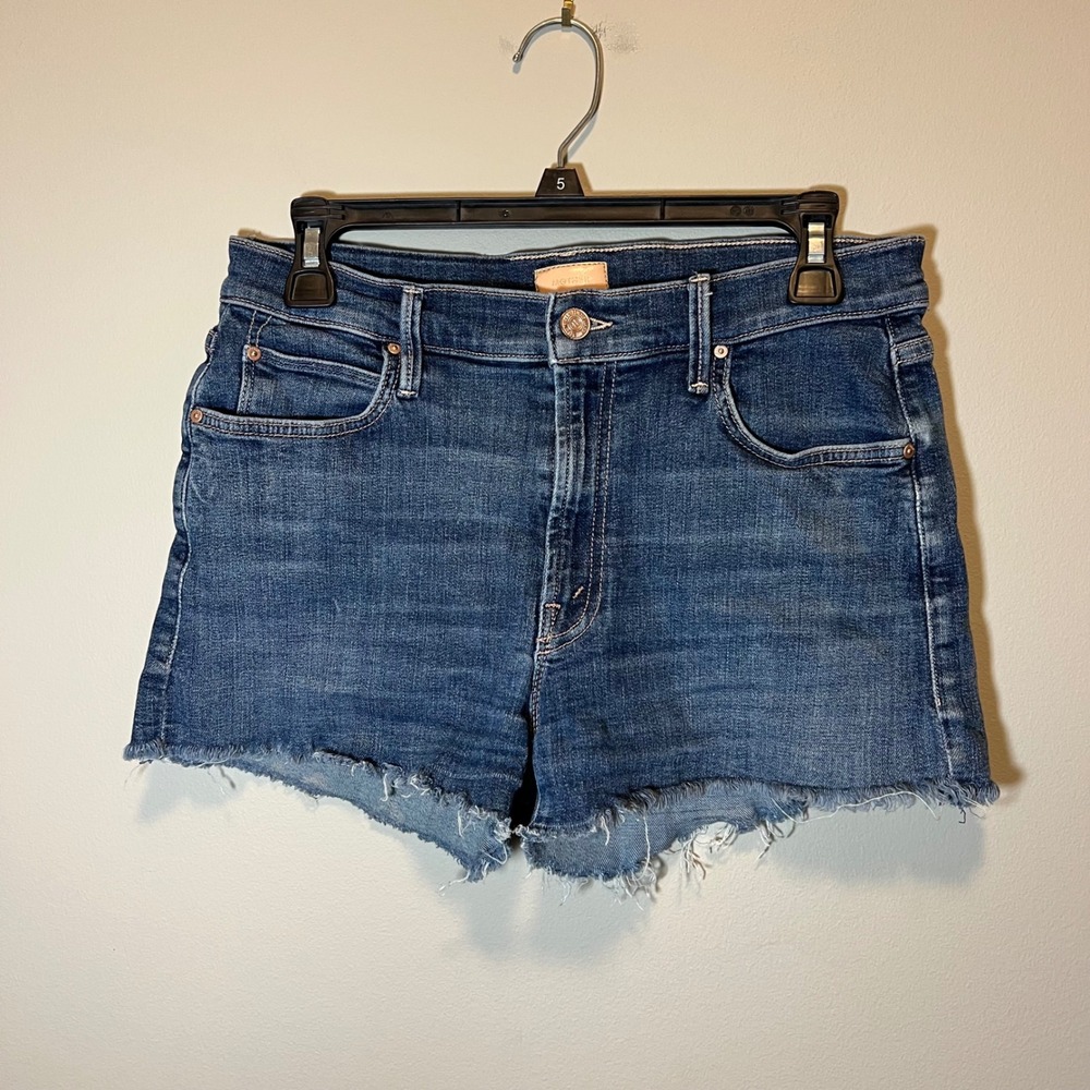 Mother The Charmer Fray Short Girl Crush Denim Cutoff Shorts Blue Women's 28